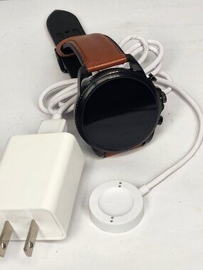 Fossil Men's Gen 6 44mm Smart Watch Black Brown Leather Band DW13F2 Works
